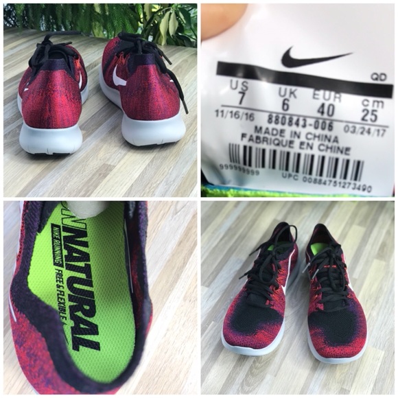 NWT Nike Free Rn Flyknit 2017 Black/Red WMNS - Picture 7 of 7